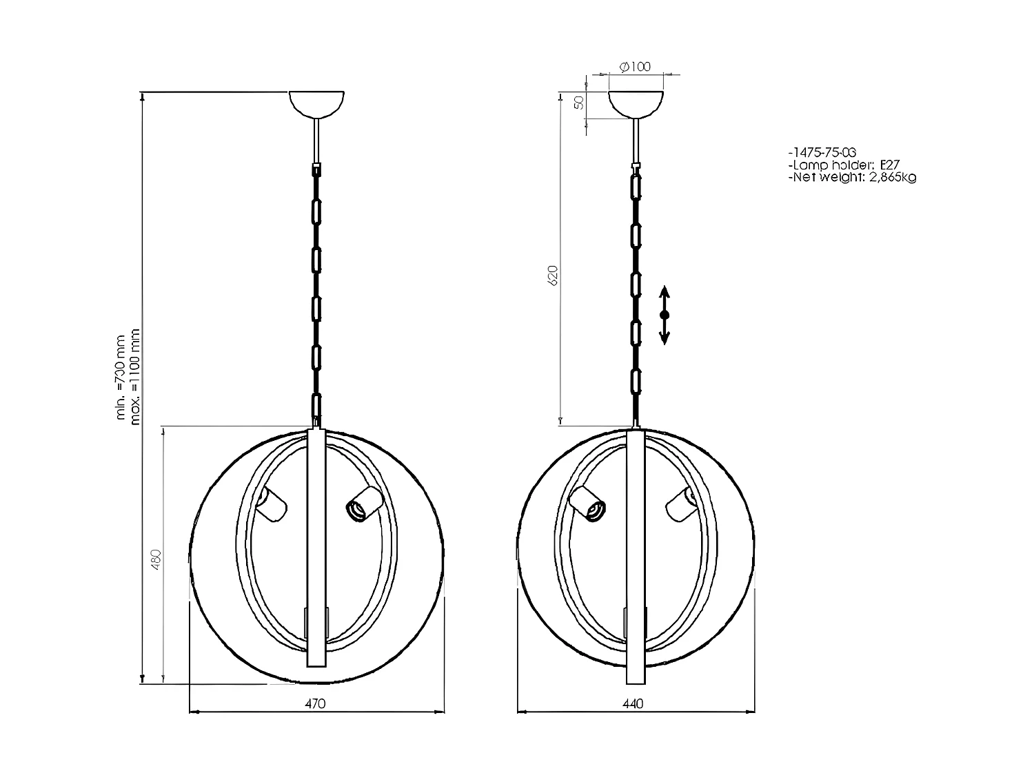Suspension Treviso, Or, 44x47x110 cm, EPIKASA