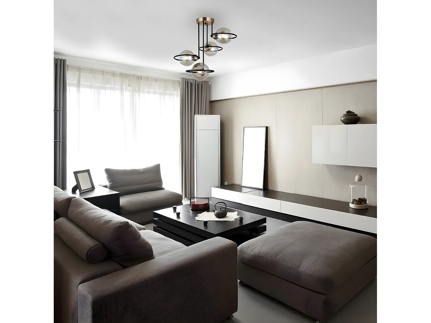 Candeeiro Suspenso Sassari, Preto, 53x53x43 cm, EPIKASA