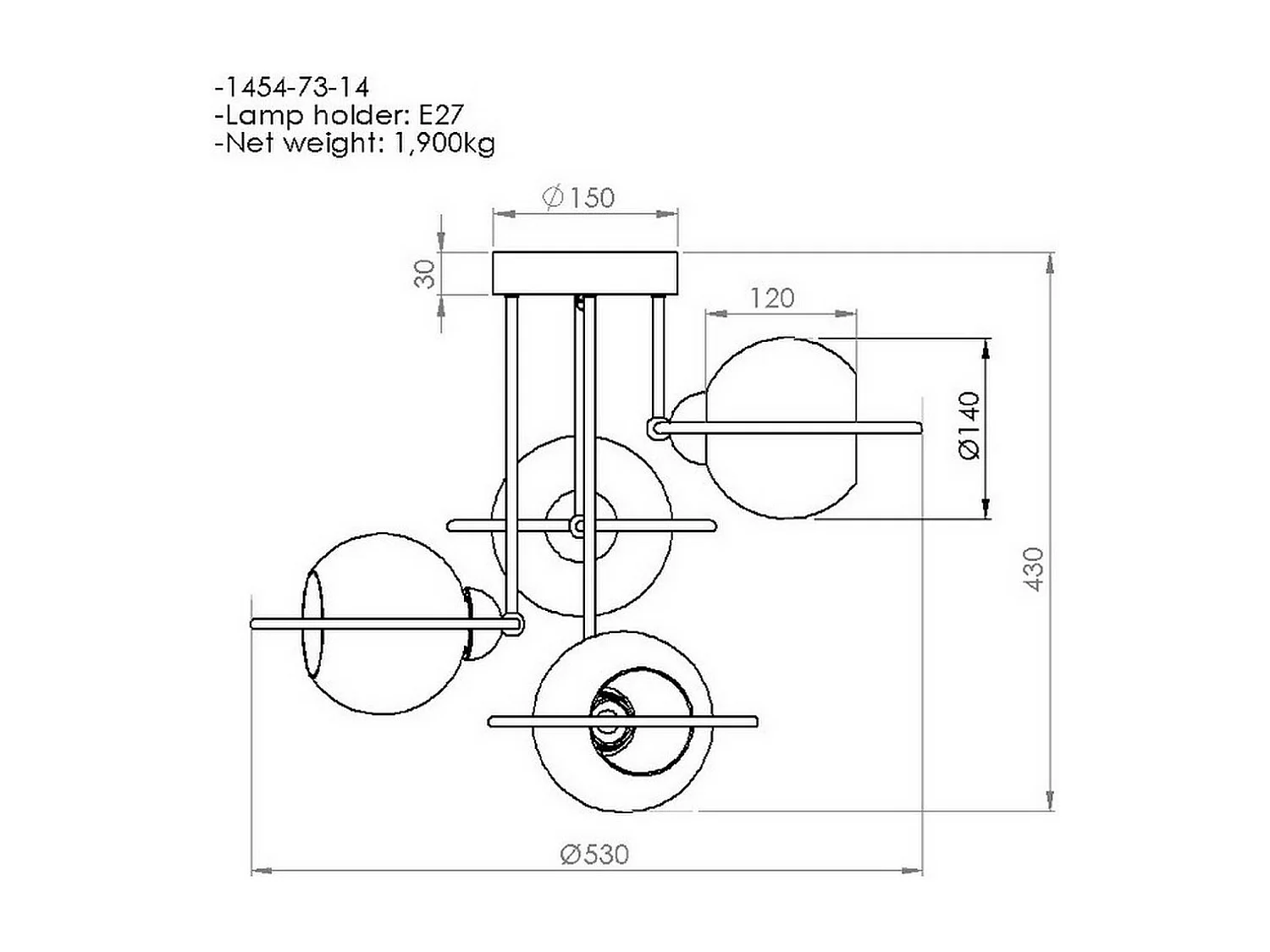 Candeeiro Suspenso Sassari, Preto, 53x53x43 cm, EPIKASA