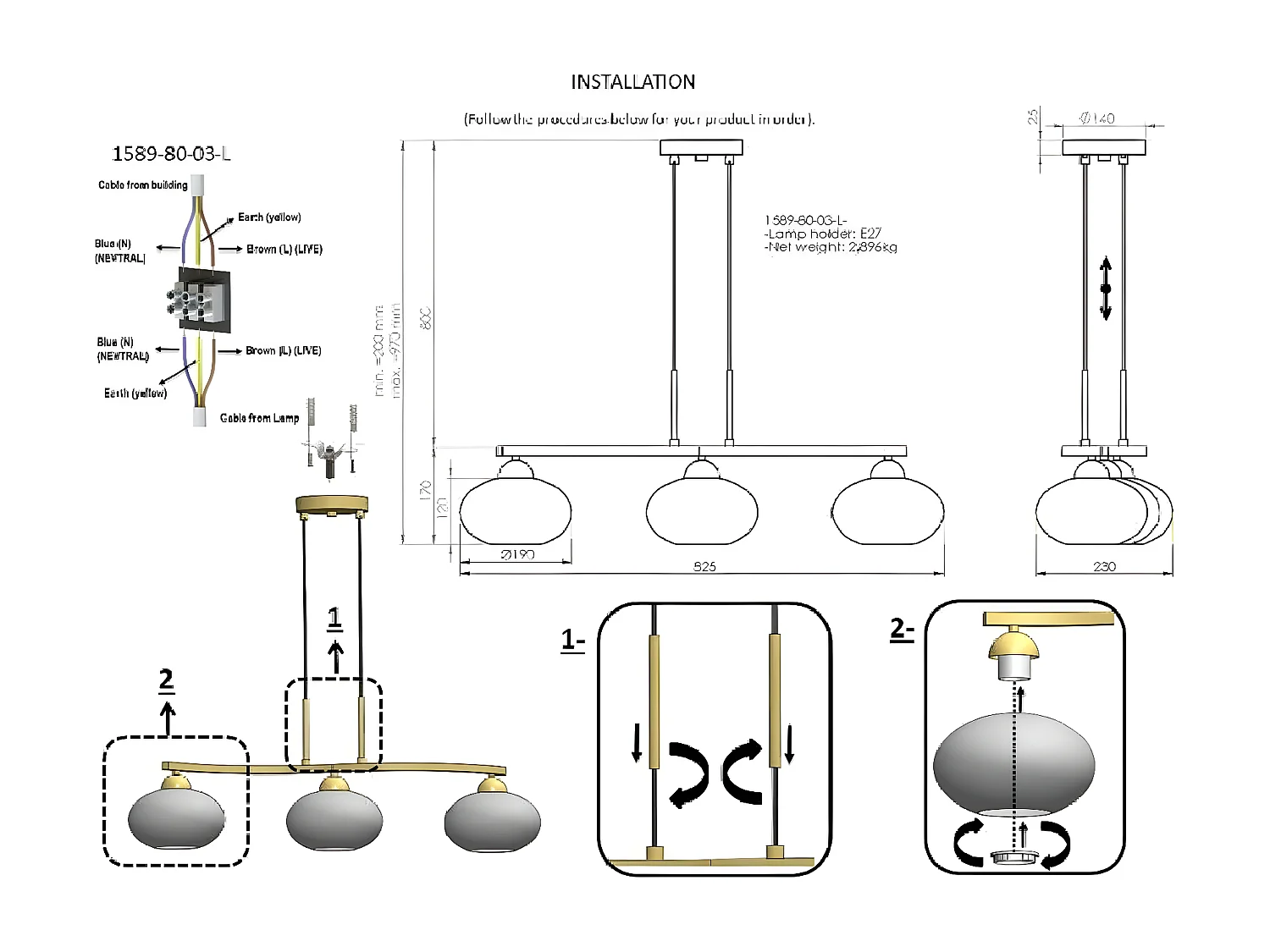 Hanglamp Udine - Goud - 23x82,5x97 cm - EPIKASA