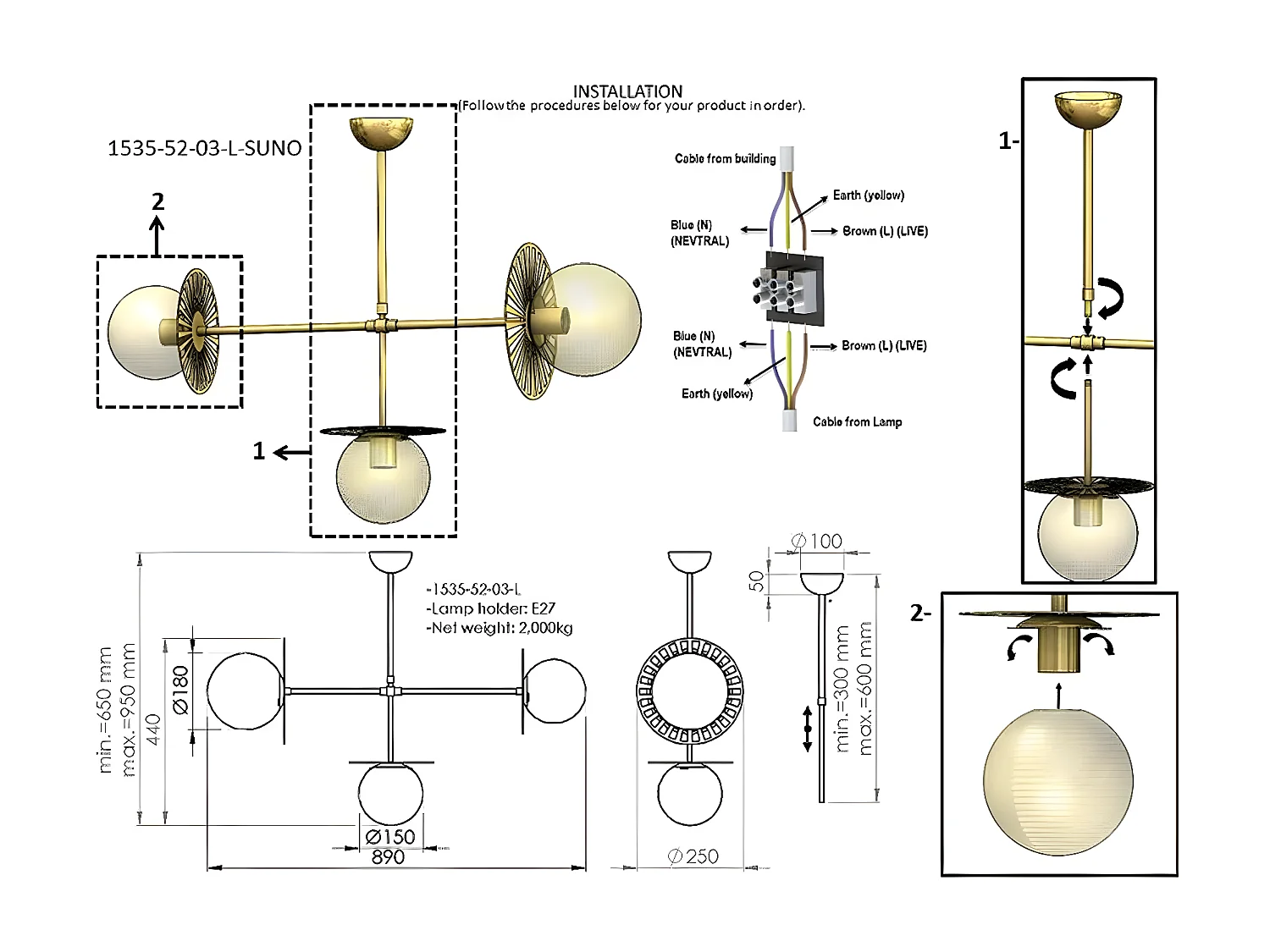 Suspension Trento, Or, 25x89x95 cm, EPIKASA