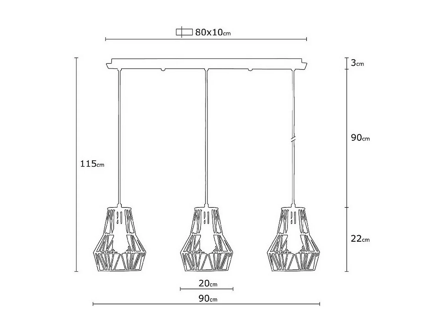 Lampa Wisząca Bergamo, Czarny, 90x20x115 cm, EPIKASA
