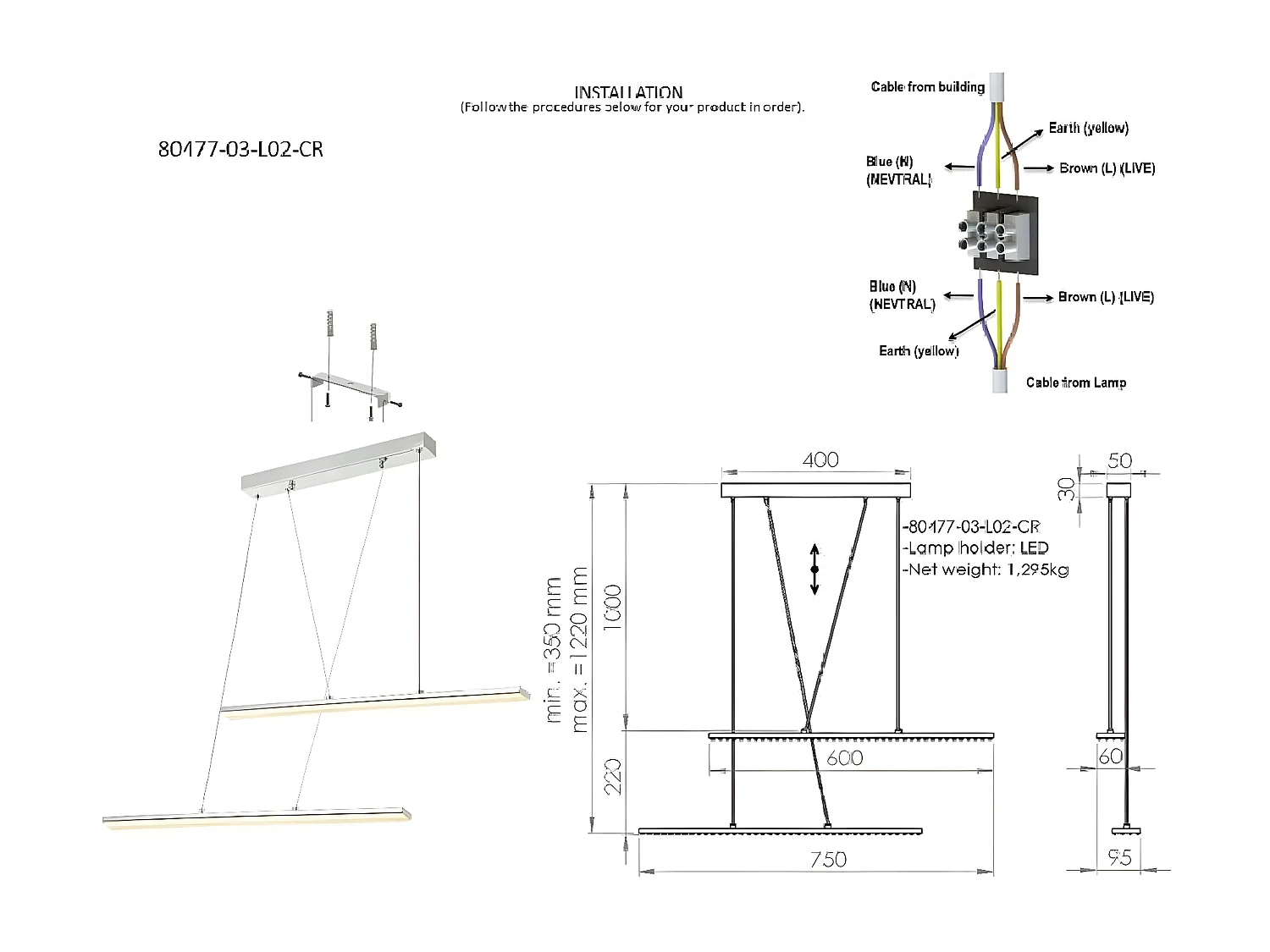 Suspension Modena, Chrome, 75x9,5x122 cm, EPIKASA