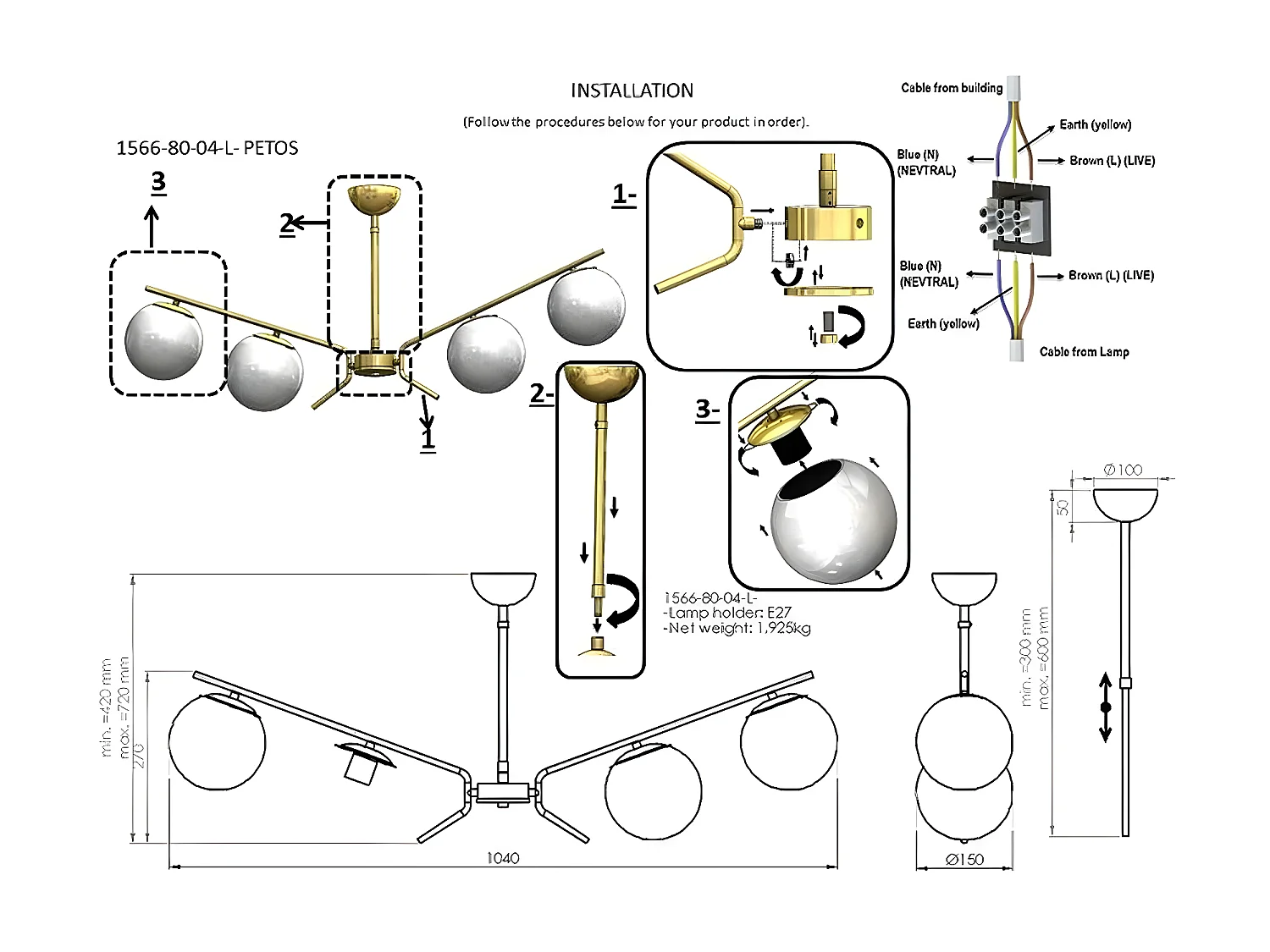 Suspension Pistoia, Or, 15x104x72 cm, EPIKASA