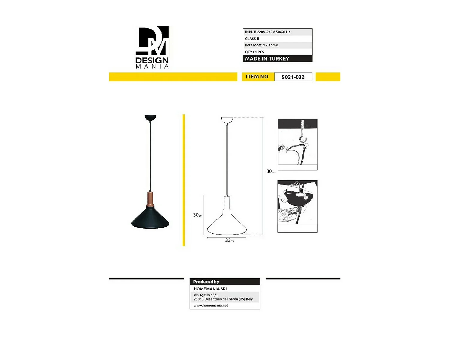 Suspension Firenze, Noir, 32x32x80 cm, EPIKASA
