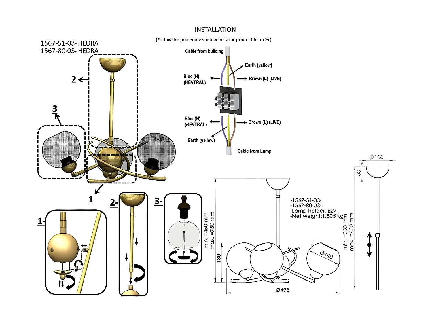 Hanglamp Cesena - Chroom - 49,5x49,5x75 cm - EPIKASA