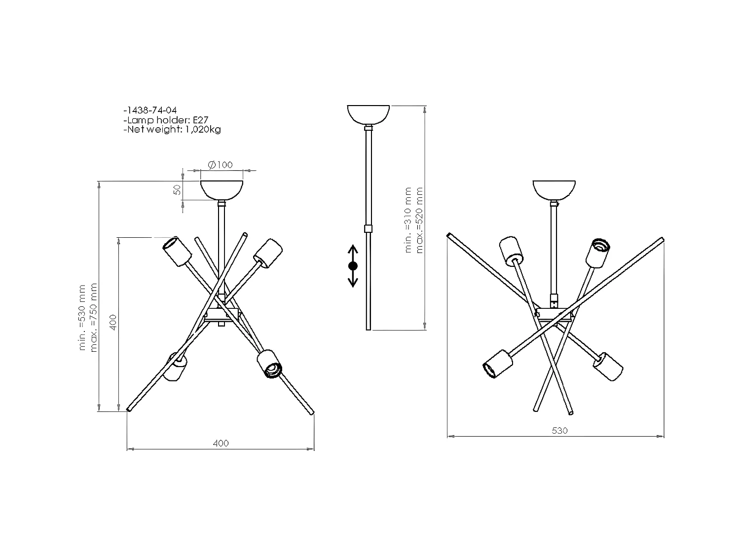 Suspension Ferrara, Noir, 40x53x75 cm, EPIKASA