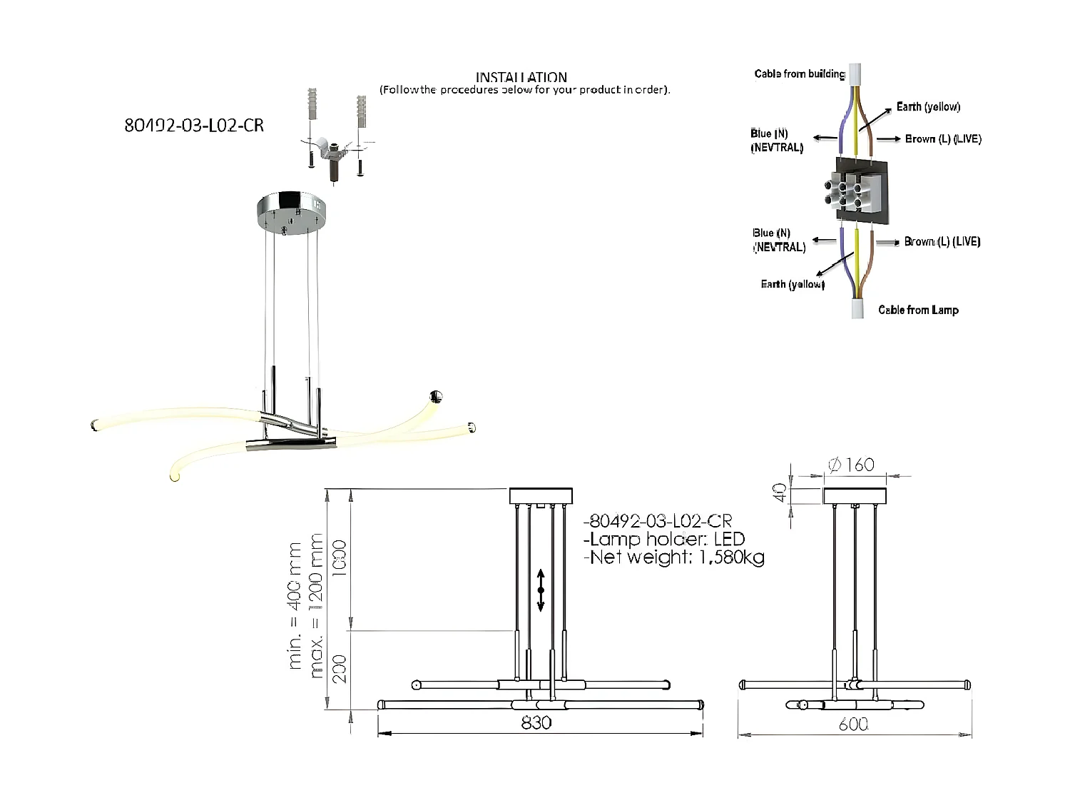Suspension Trani, Chrome, 83x60x120 cm, EPIKASA
