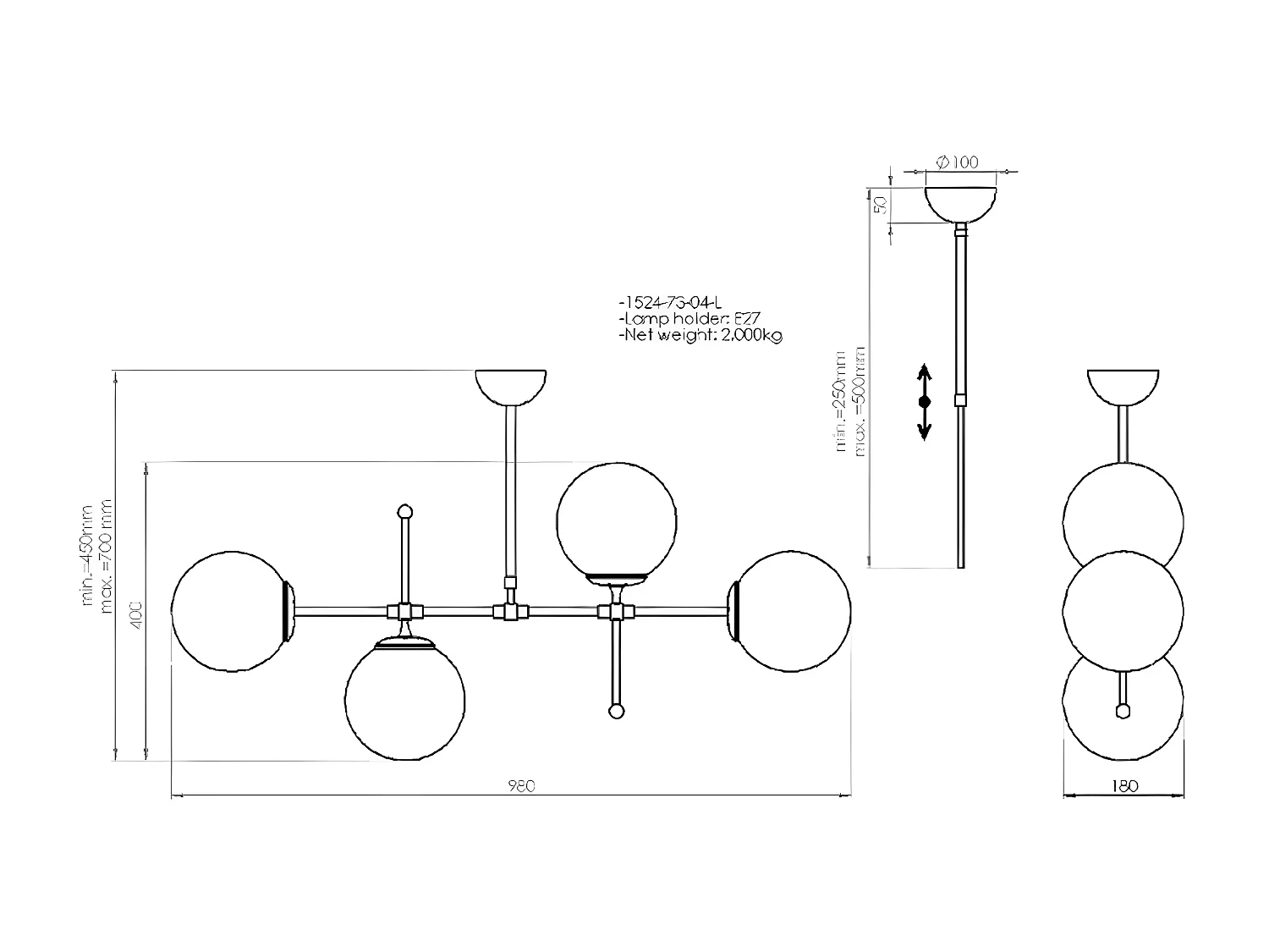 Suspension Potenza, Or, 98x18x70 cm, EPIKASA