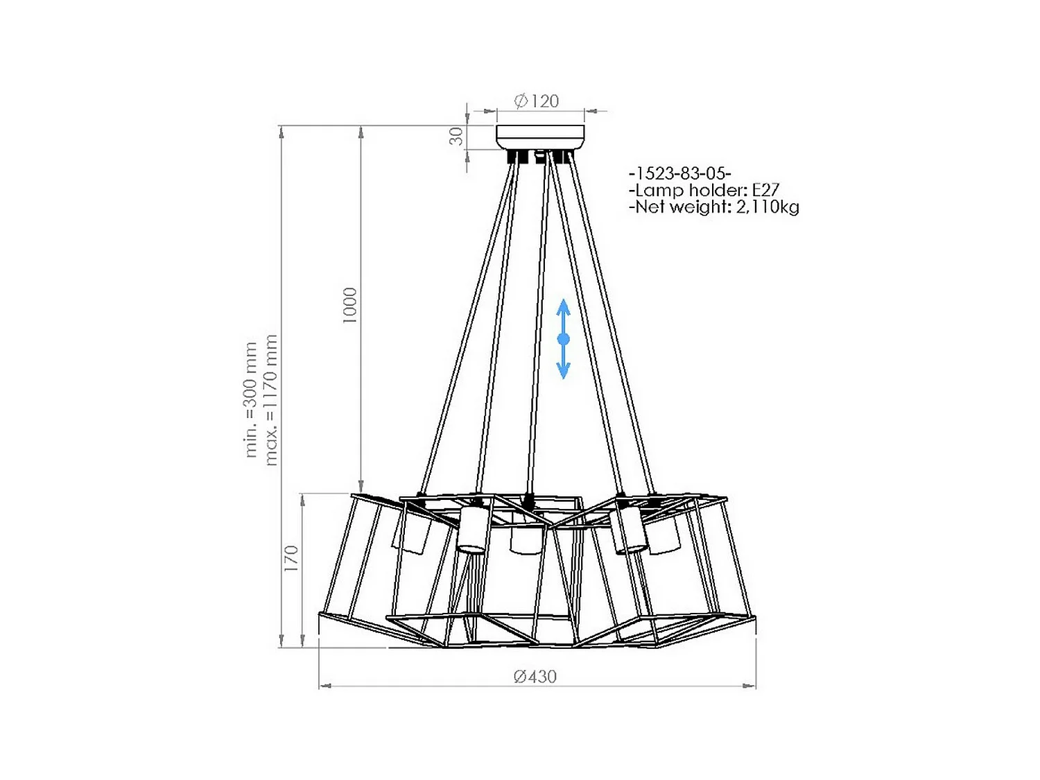 Suspension Milano, Noir, 43x43x117 cm, EPIKASA