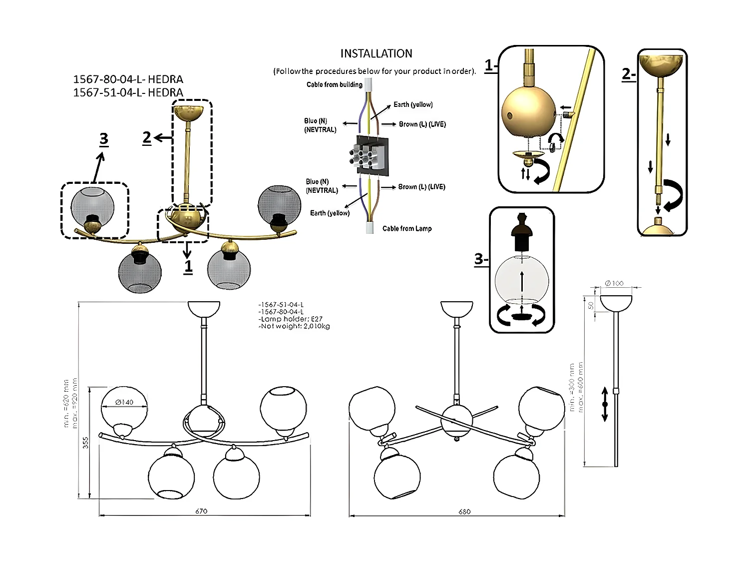 Suspension Cesena, Chrome, 67x68x92 cm, EPIKASA