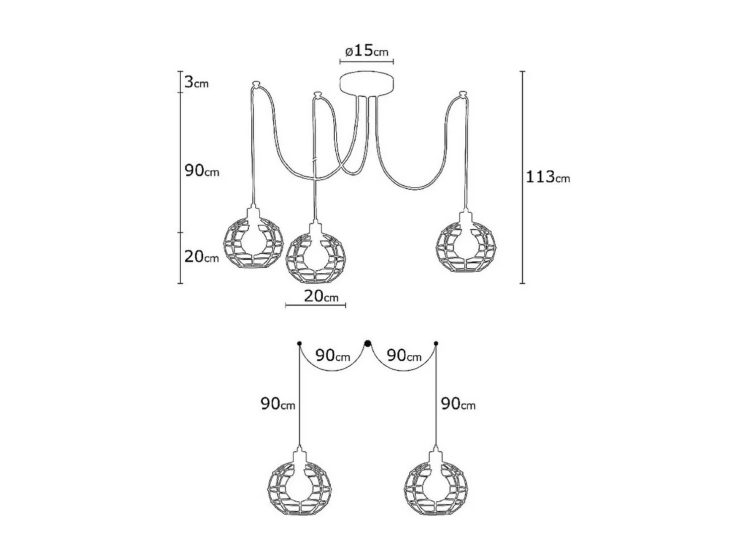 Suspension Barletta, Noir, 180x180x113 cm, EPIKASA