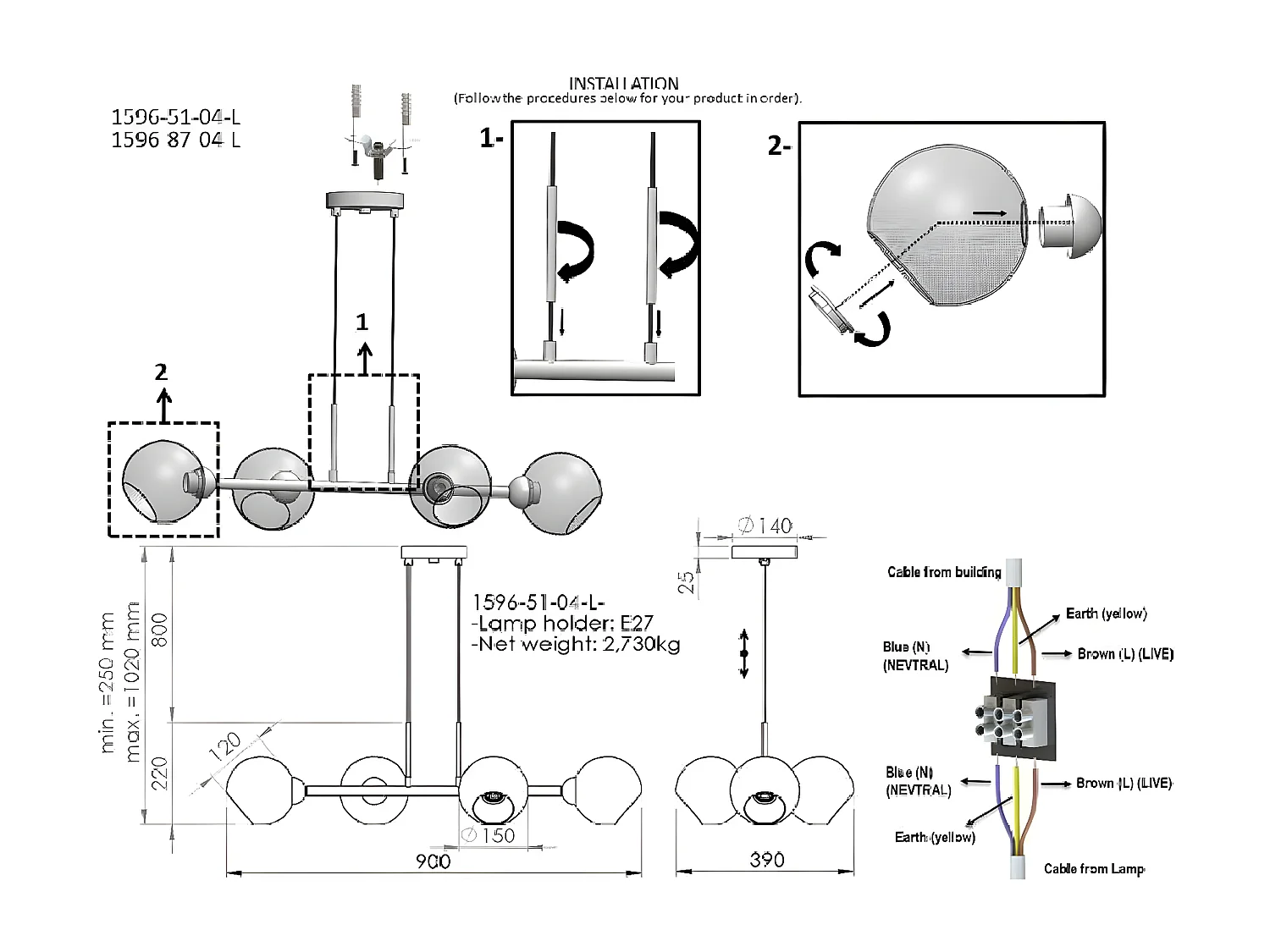 Suspension Bari, Chrome, 39x90x102 cm, EPIKASA