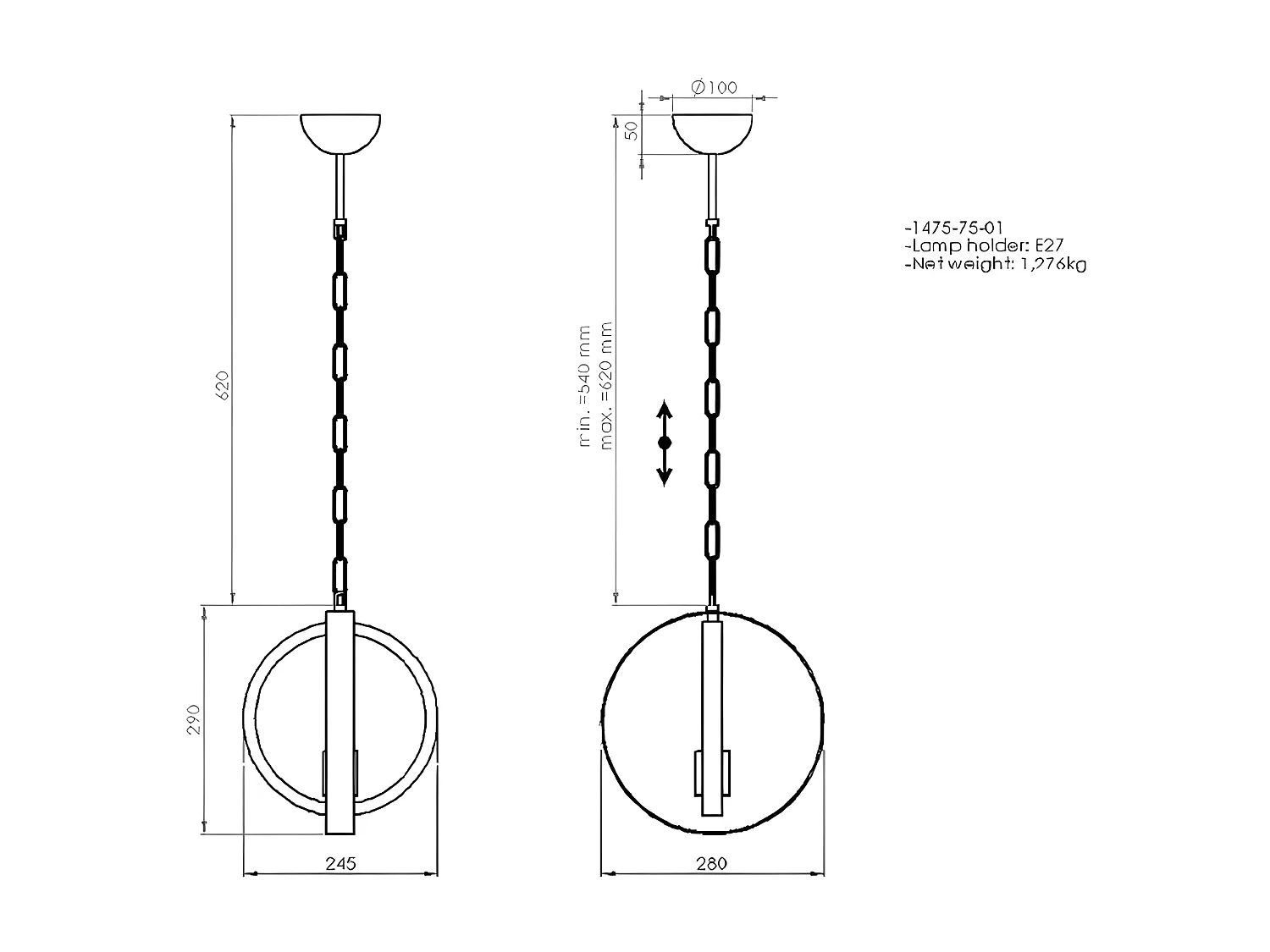 Hanglamp Treviso - Goud - 24,5x28x91 cm - EPIKASA