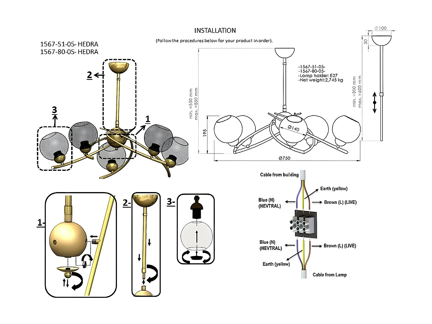 Suspension Cesena, Chrome, 75x75x85 cm, EPIKASA