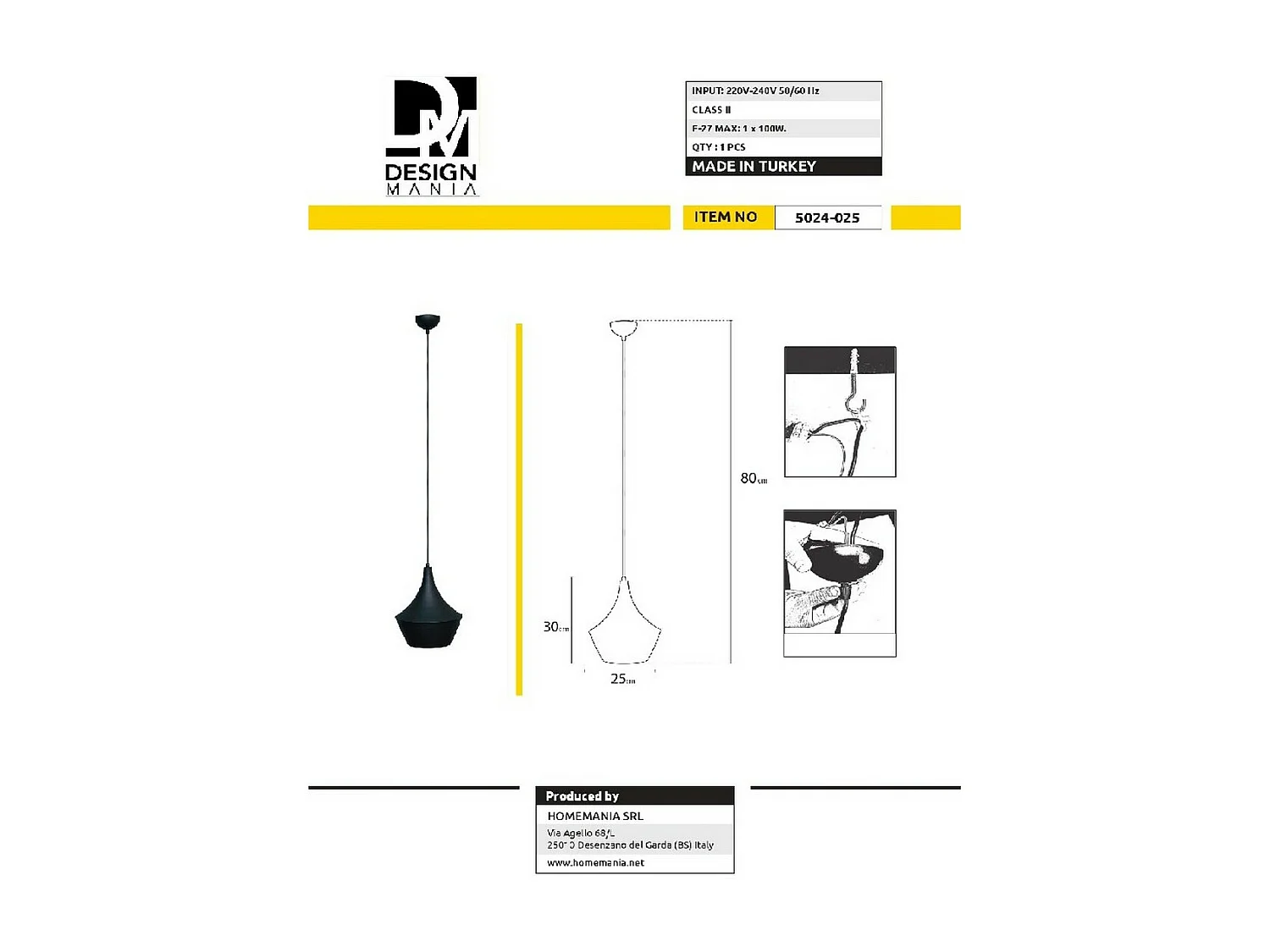 Hanglamp Firenze - Zwart - 25x25x80 cm - EPIKASA