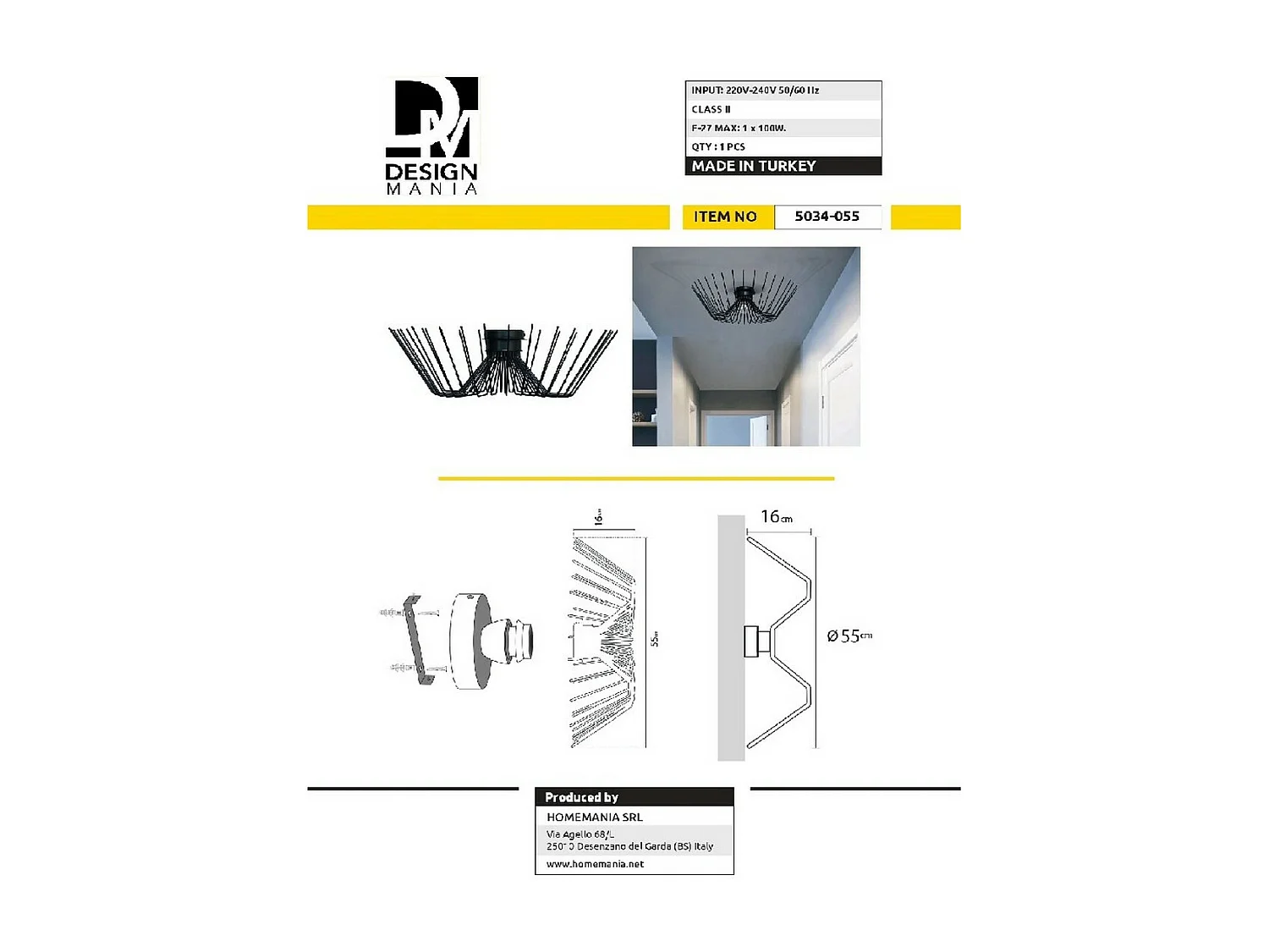 Plafondlamp Matera - Zwart - 55x55x16 cm - EPIKASA