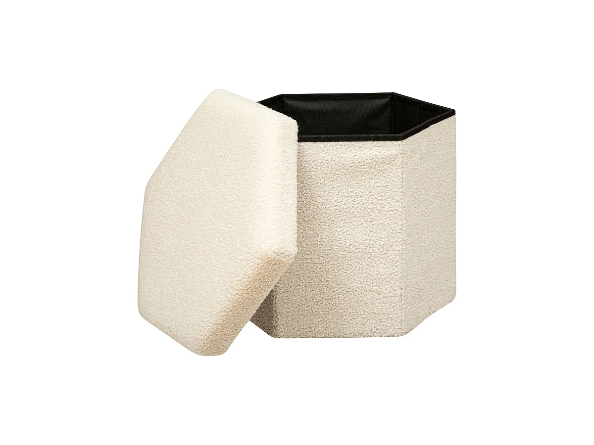 Pouf pliant et Coffre de rangement en tissu à bouclettes Blanc Ivoire