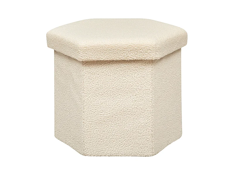 Pouf pliant et Coffre de rangement en tissu à bouclettes Blanc Ivoire