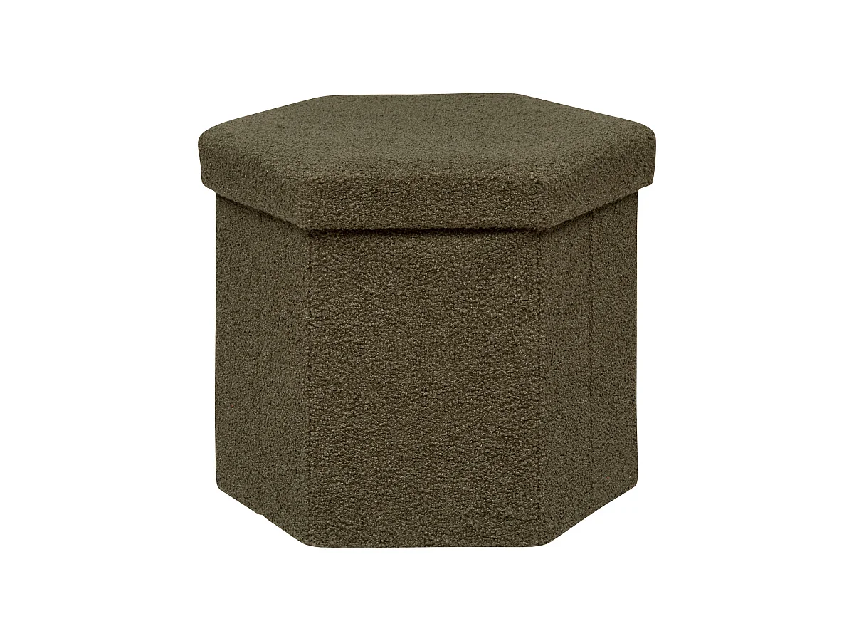 Pouf pliant et Coffre de rangement en tissu à bouclettes Vert Kaki