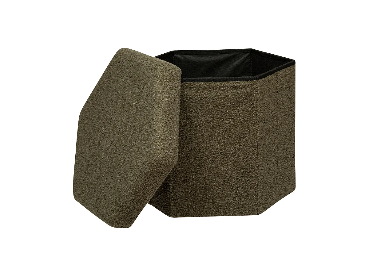 Pouf pliant et Coffre de rangement en tissu à bouclettes Vert Kaki