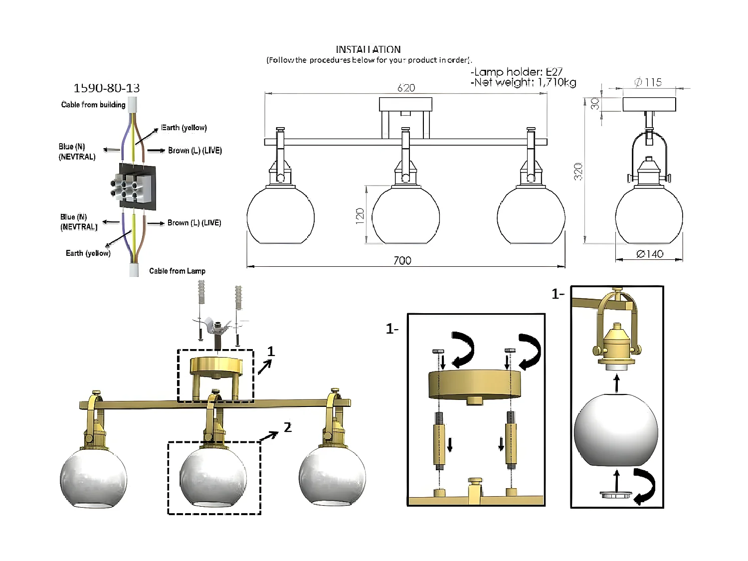 Plafondlamp Pesaro - Goud - 14x70x32 cm - EPIKASA