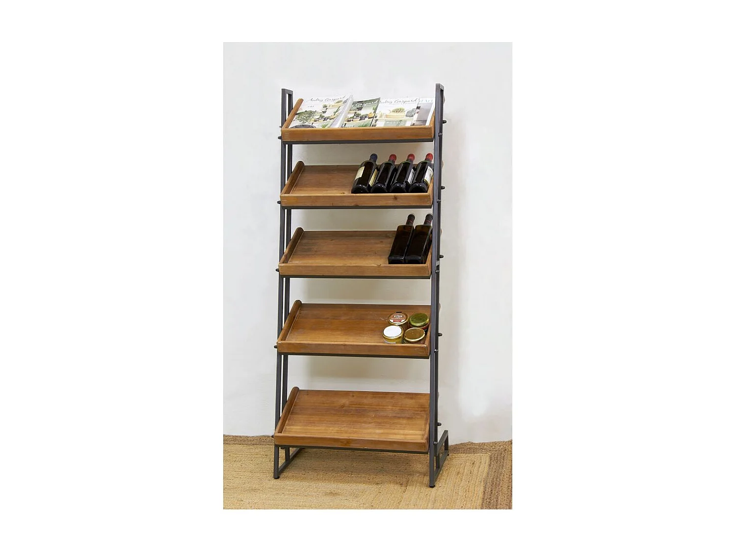 Etagère de présentation en pin et métal