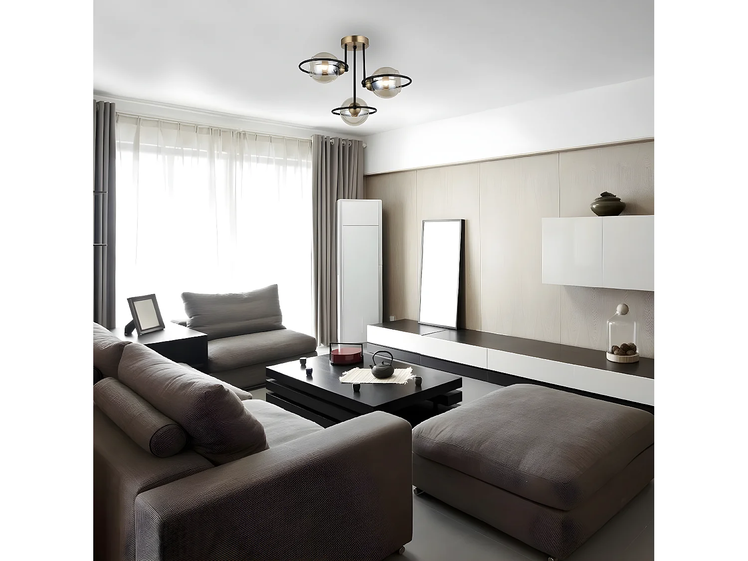 Plafonnier Sassari, Noir, 44x44x34 cm, EPIKASA