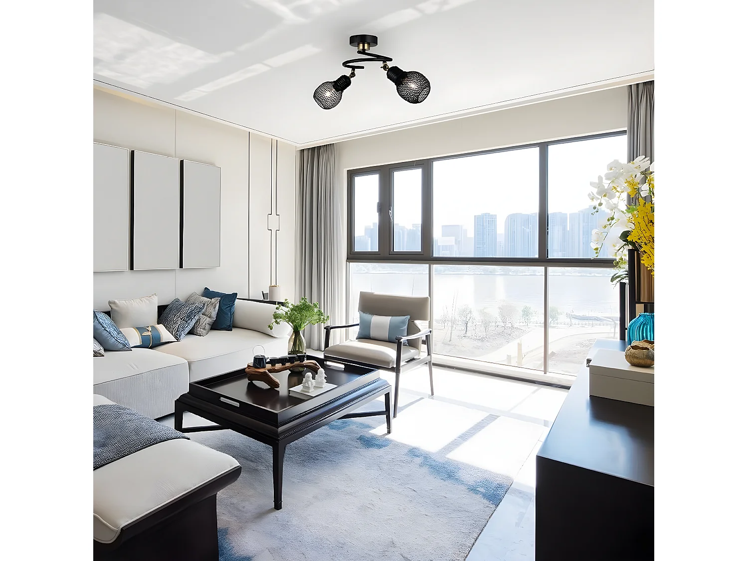 Plafonnier Piacenza, Noir, 32x19x34 cm, EPIKASA