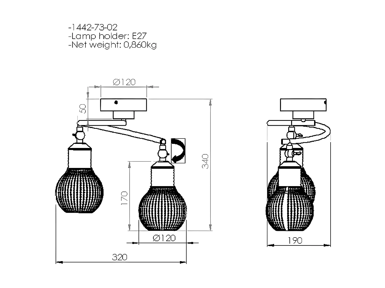 Plafonnier Piacenza, Noir, 32x19x34 cm, EPIKASA