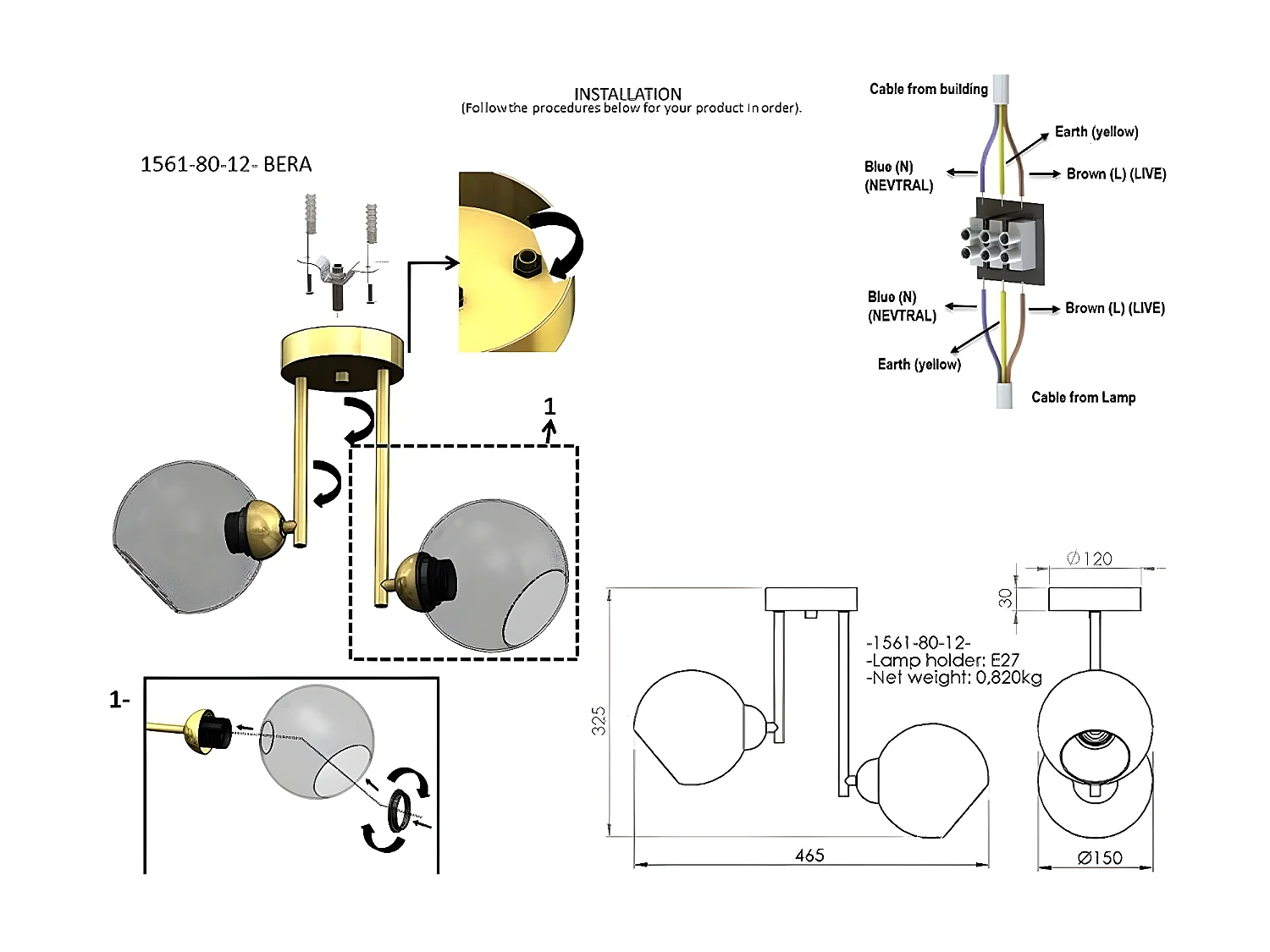Plafondlamp Avellino - Goud - 15x46,5x32,5 cm - EPIKASA