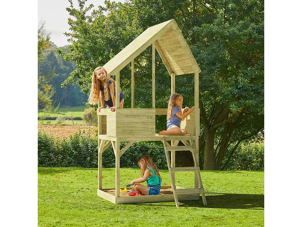 Cabane enfant sur pilotis avec bac à sable Lookout Sans glissière