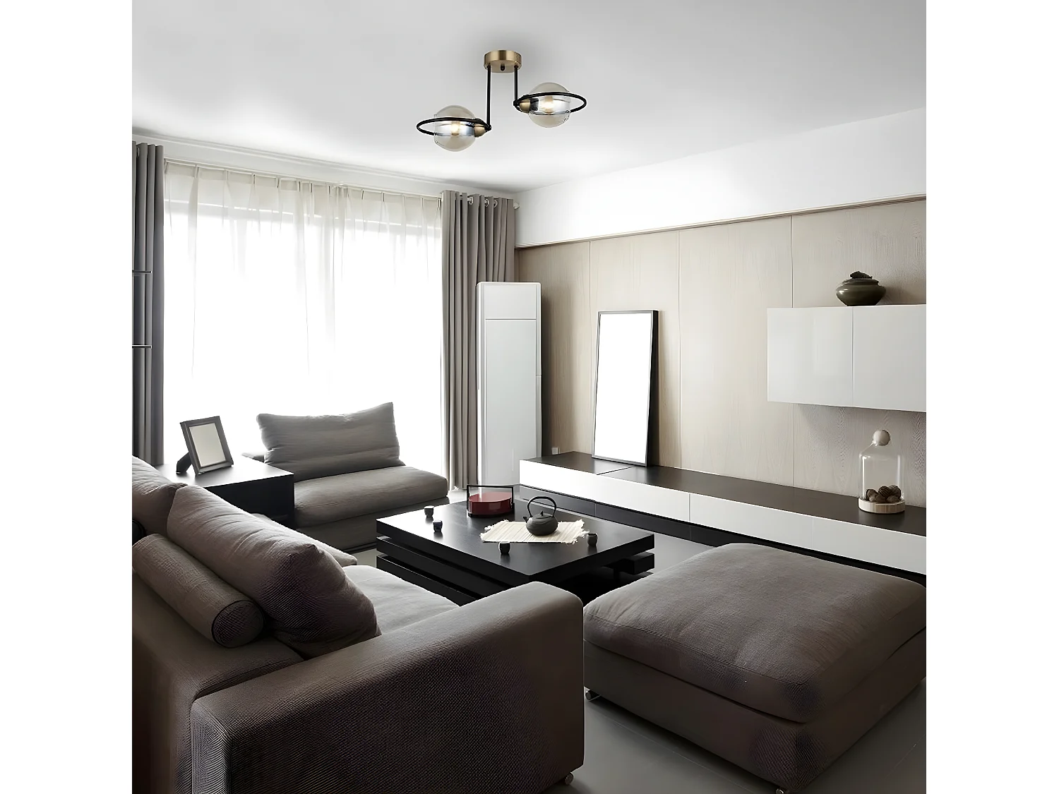 Plafonnier Sassari, Noir, 50x22x30 cm, EPIKASA