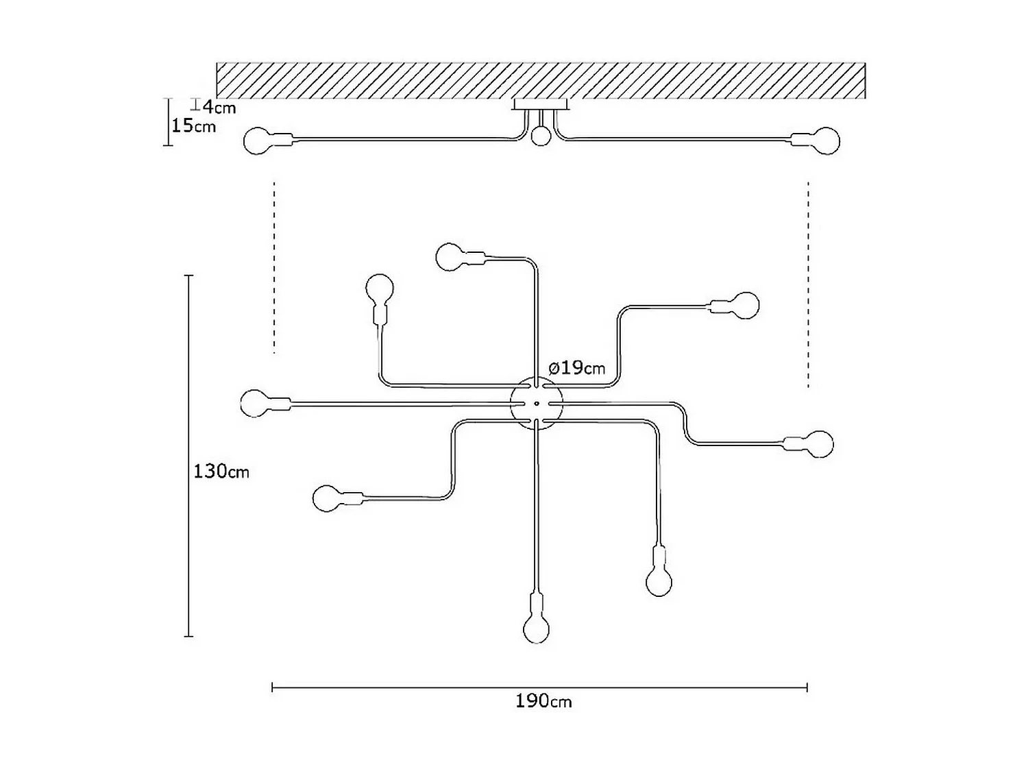 Plafonnier Trapani, Noir, 190x130x15 cm, EPIKASA