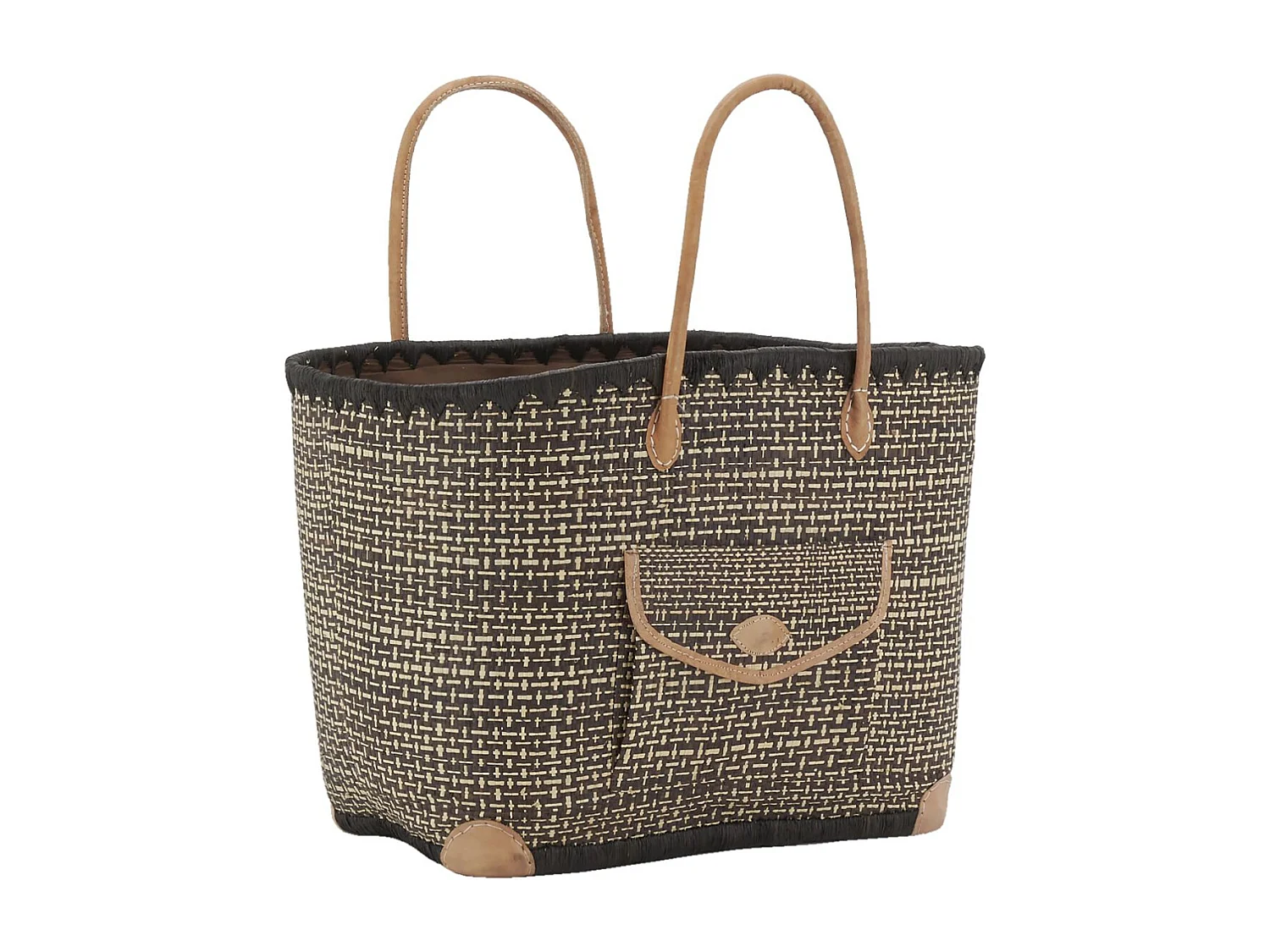 Sac en jonc teinté et anses en cuir Grand modèle