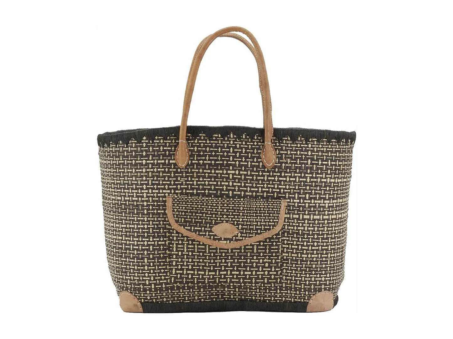 Sac en jonc teinté et anses en cuir Grand modèle