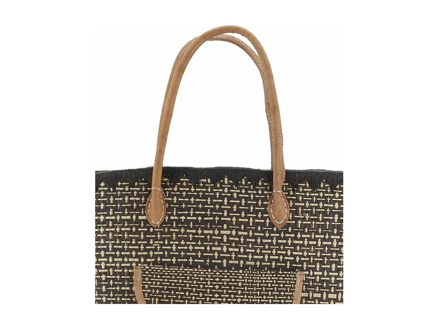 Sac en jonc teinté et anses en cuir Grand modèle