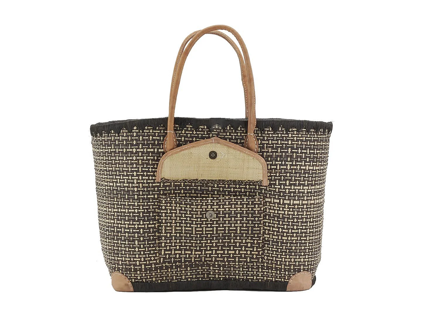 Sac en jonc teinté et anses en cuir Grand modèle