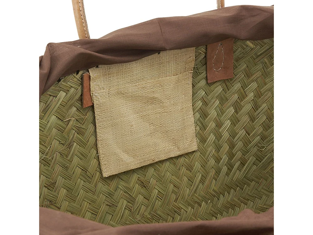 Sac en jonc teinté et anses en cuir Grand modèle