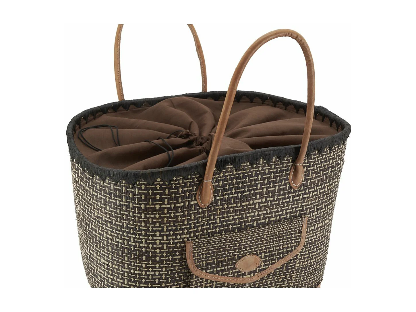 Sac en jonc teinté et anses en cuir Grand modèle