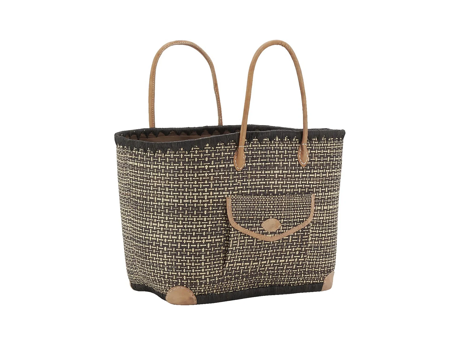 Sac en jonc teinté et anses en cuir Grand modèle