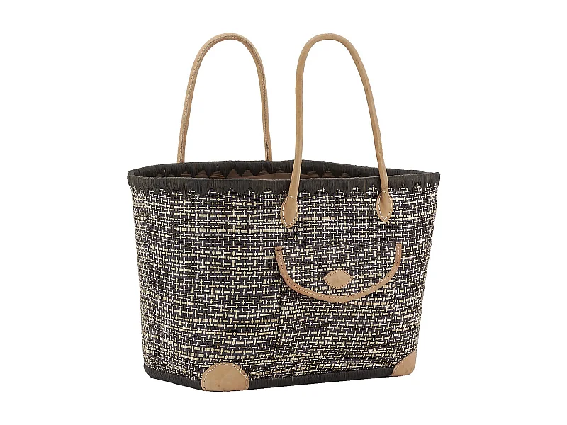 Sac en jonc teinté et anses en cuir Petit modèle