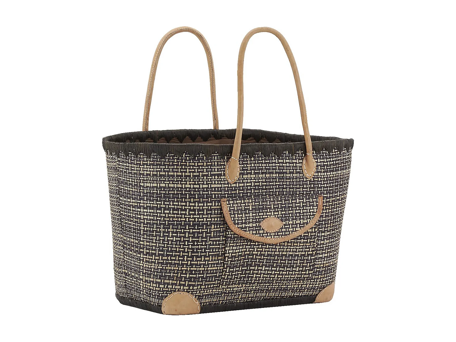 Sac en jonc teinté et anses en cuir Petit modèle