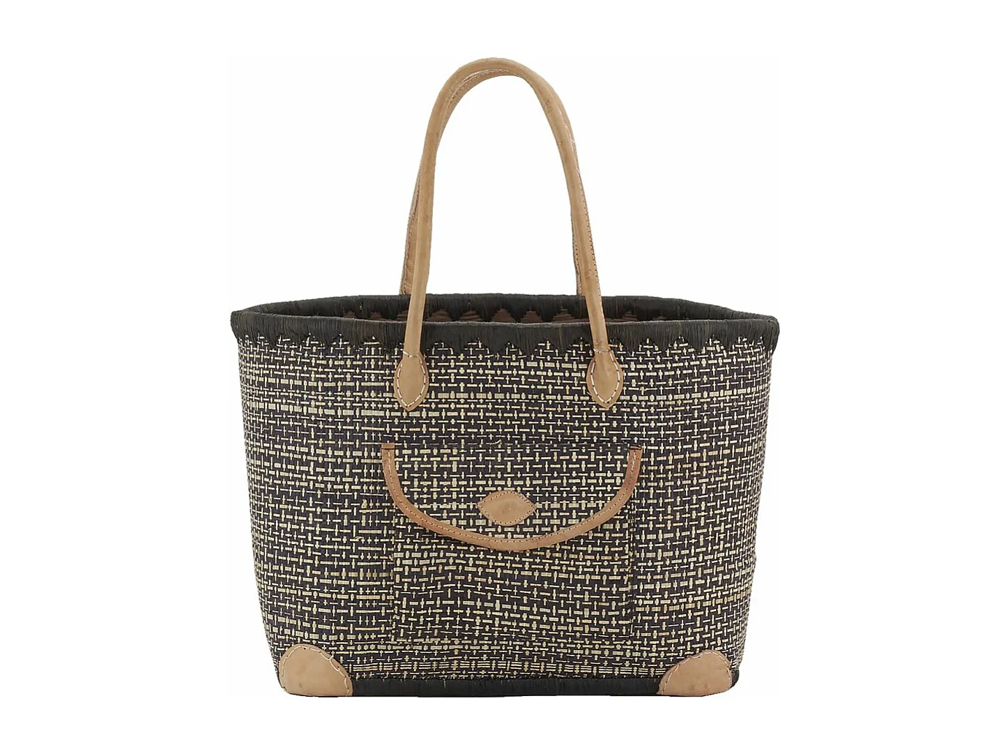 Sac en jonc teinté et anses en cuir Petit modèle