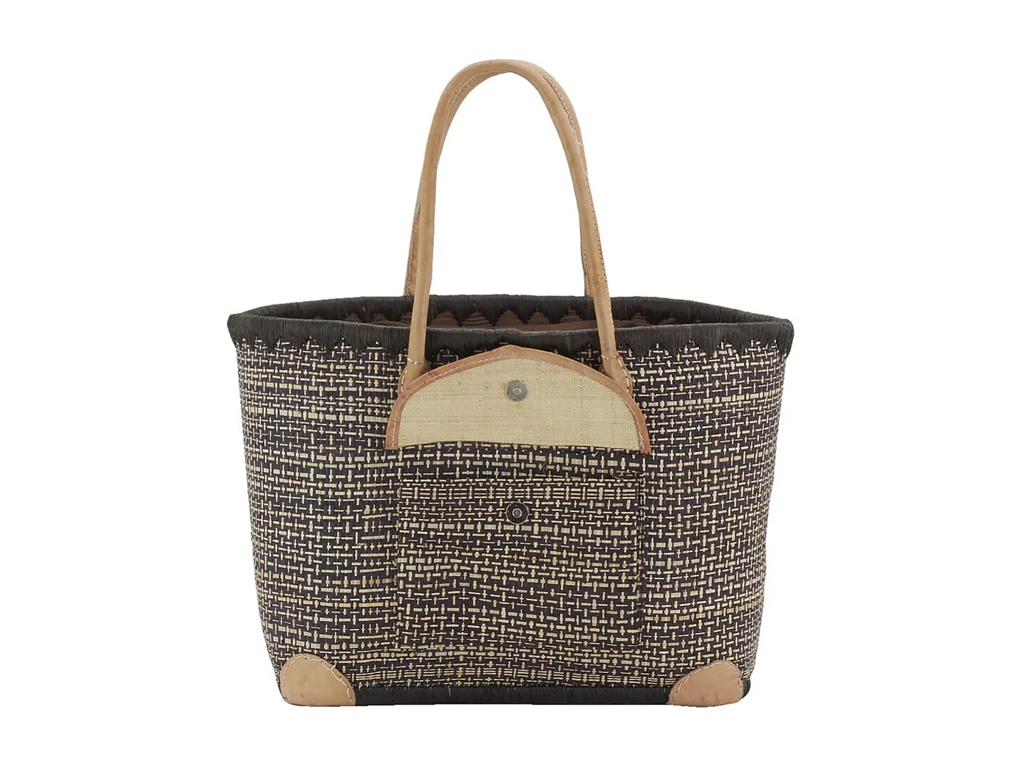 Sac en jonc teinté et anses en cuir Petit modèle