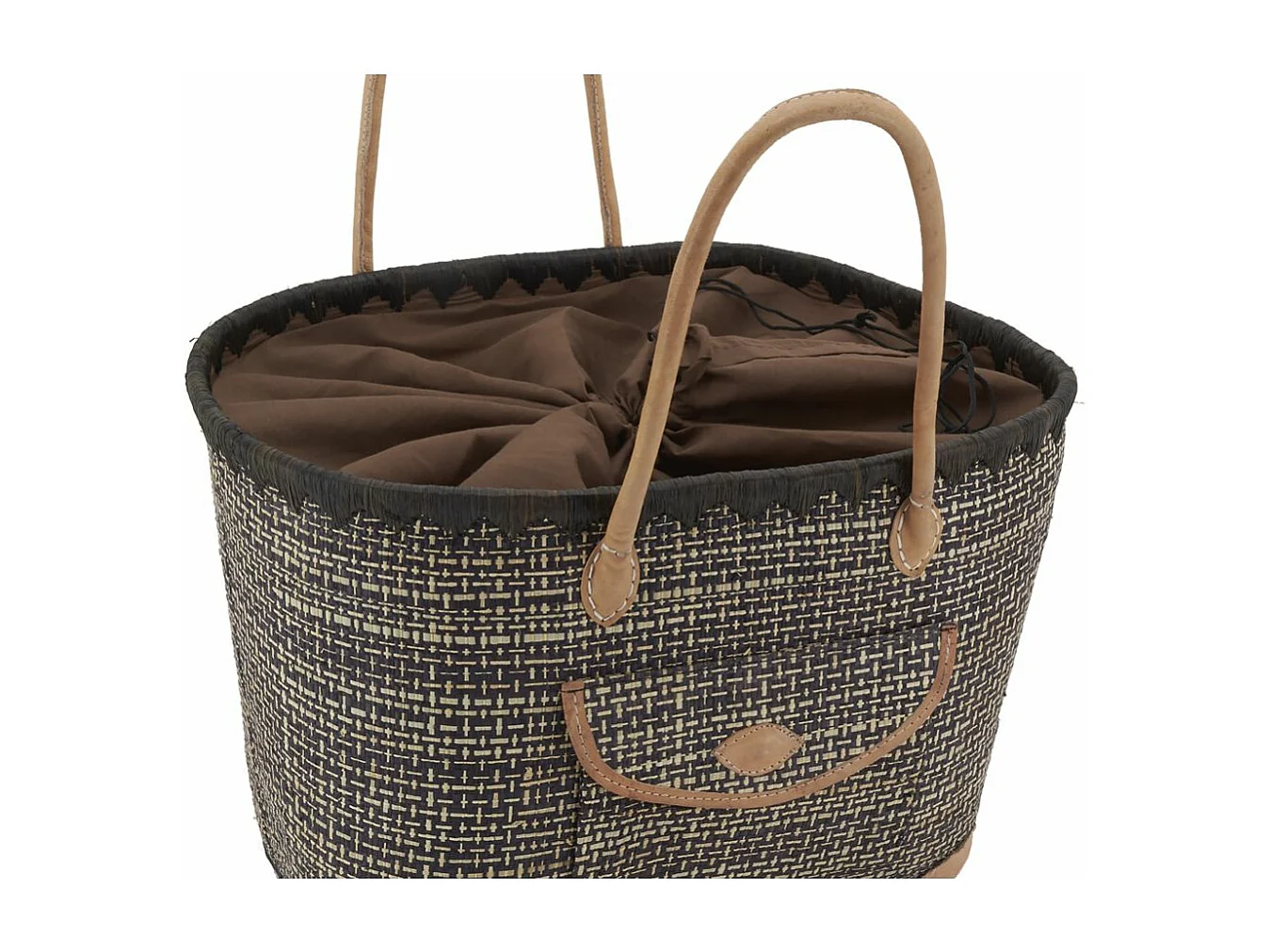 Sac en jonc teinté et anses en cuir Petit modèle