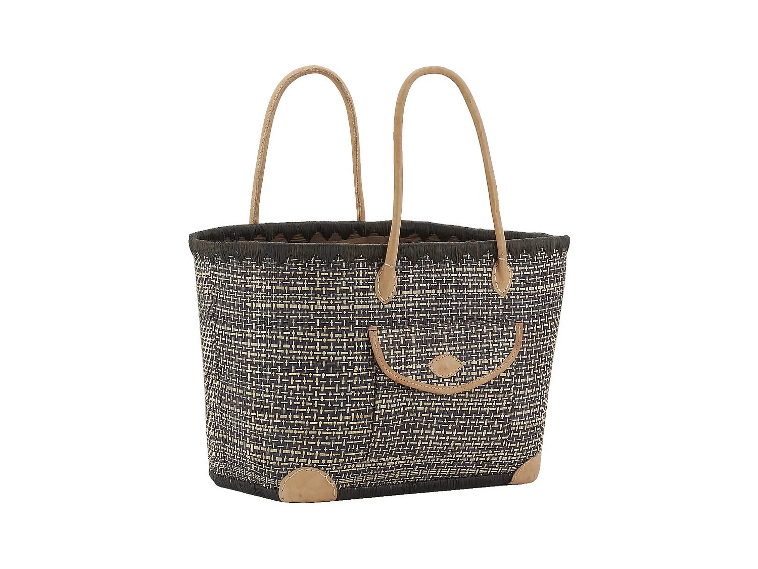Sac en jonc teinté et anses en cuir Petit modèle