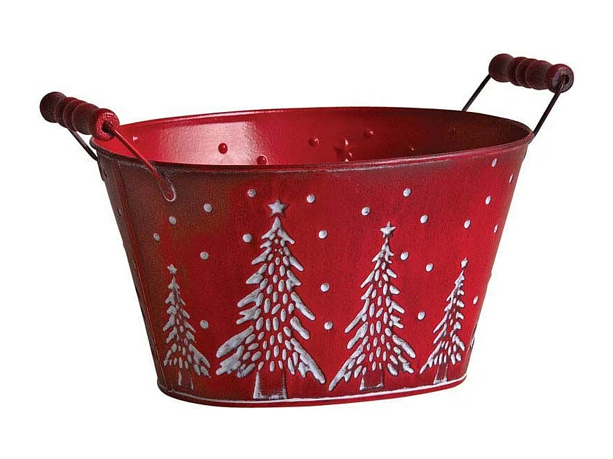 Corbeille en métal sapins de Noël 23 cm Rouge