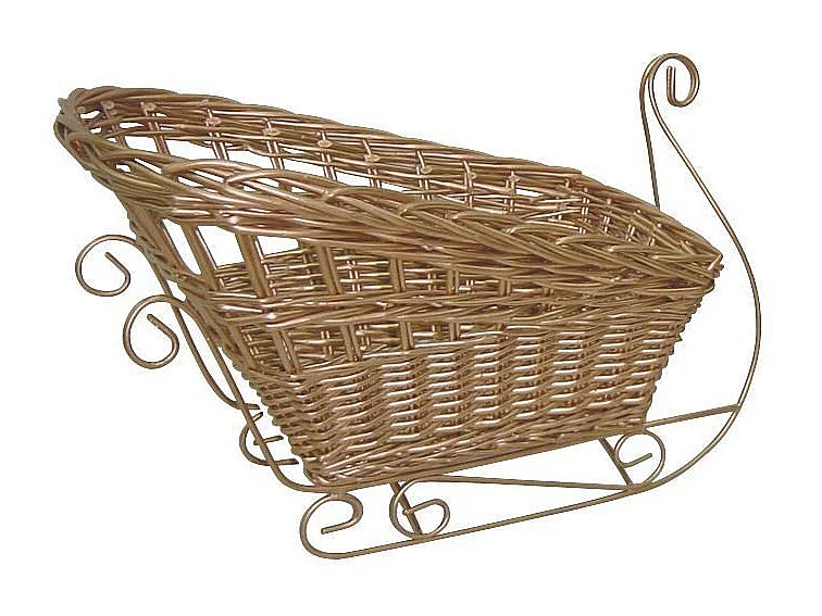 Corbeille traineau de Noël en osier laqué doré