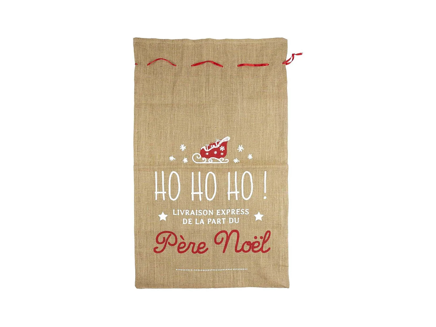 Sac à cadeaux de noel en toile de jute avec inscription Ho ho ho